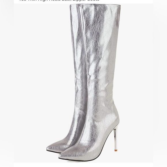 Shoes - Unique Strides Silver Knee-High Stiletto Boots  size 7
